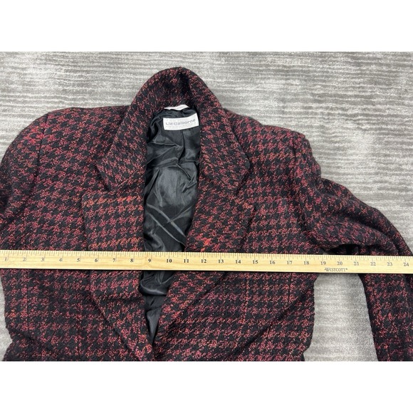 Liz Claiborne Collection Blazer Medium Womens Red Black Houndstooth Wool‎ Blend - Picture 4 of 10